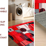 Ultra Soft Area Rug, Non Slip, Stain Resistant, Washable Area Rugs for Living Room, Bedroom, Vibrant Circular Geometric Artwork(Red)