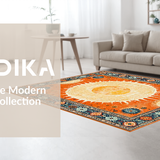 Ultra Soft Area Rug, Non Slip, Stain Resistant, Washable Area Rugs for Living Room, Bedroom, Rustic Soft Pastel Circular Design(Orange)