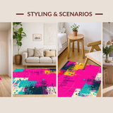 Ultra Soft Area Rug, Non Slip, Stain Resistant, Washable Area Rugs for Living Room, Bedroom, Eclectic Geometric Color Pop(Pink)