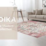 Ultra Soft Area Rug, Non Slip, Stain Resistant, Washable Area Rugs for Living Room, Bedroom, Soft Earthy Tones with Flourish(Pink)