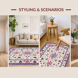 Ultra Soft Area Rug, Non Slip, Stain Resistant, Washable Area Rugs for Living Room, Bedroom, Sophisticated Colorful Blossom Pattern(Ivory)