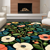 Ultra Soft Area Rug, Non Slip, Stain Resistant, Washable Area Rugs for Living Room, Bedroom, Rustic Timeless Blossom Motif(Black)