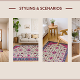 Ultra Soft Area Rug, Non Slip, Stain Resistant, Washable Area Rugs for Living Room, Bedroom, Vibrant Paisley Floral Fusion(White)