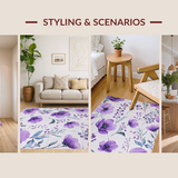 Ultra Soft Area Rug, Non Slip, Stain Resistant, Washable Area Rugs for Living Room, Bedroom, Delicate Botanical Harmony Scheme(Purple)