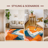 Ultra Soft Area Rug, Non Slip, Stain Resistant, Washable Area Rugs for Living Room, Bedroom, Eclectic Round Patterned Delight(Orange)