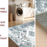 Ultra Soft Area Rug, Non Slip, Stain Resistant, Washable Area Rugs for Living Room, Bedroom, Unique Gray Medallion Aesthetic(White)