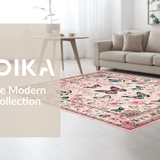 Ultra Soft Area Rug, Non Slip, Stain Resistant, Washable Area Rugs for Living Room, Bedroom, Charming Insect Floral Harmony(Pink)