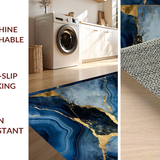 Ultra Soft Area Rug, Non Slip, Stain Resistant, Washable Area Rugs for Living Room, Bedroom, Luxurious Gold Abstract Waves(Blue)