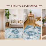 Ultra Soft Area Rug, Non Slip, Stain Resistant, Washable Area Rugs for Living Room, Bedroom, Luxurious Light Blue Organic Pattern(Blue)