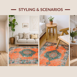 Ultra Soft Area Rug, Non Slip, Stain Resistant, Washable Area Rugs for Living Room, Bedroom, Transitional Round Ogee Design Elements(Orange)