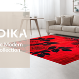 Ultra Soft Area Rug, Non Slip, Stain Resistant, Washable Area Rugs for Living Room, Bedroom, Stylish Black Leaf Artistry(Red)