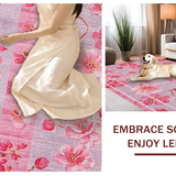 Ultra Soft Area Rug, Non Slip, Stain Resistant, Washable Area Rugs for Living Room, Bedroom, Sweet Pink Bows and Cherry Blooms Seamless Pattern Area Rug(Pink)