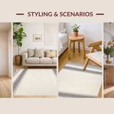 Ultra Soft Area Rug, Non Slip, Stain Resistant, Washable Area Rugs for Living Room, Bedroom, Elegant Scalloped Edge Motif(Beige)