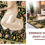 Ultra Soft Area Rug, Non Slip, Stain Resistant, Washable Area Rugs for Living Room, Bedroom, Contemporary Whimsical Floral Arrangement(Black)