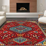 Ultra Soft Area Rug, Non Slip, Stain Resistant, Washable Area Rugs for Living Room, Bedroom, Rustic Colorful Geometric Motif(Red)