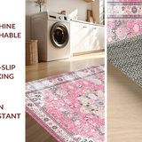 Ultra Soft Area Rug, Non Slip, Stain Resistant, Washable Area Rugs for Living Room, Bedroom, Rustic Pastel Botanical Motif(Pink)