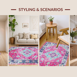 Ultra Soft Area Rug, Non Slip, Stain Resistant, Washable Area Rugs for Living Room, Bedroom, Elegant Abstract Symmetrical Design(Pink)