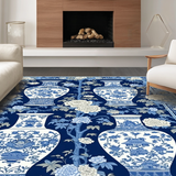 Ultra Soft Area Rug, Non Slip, Stain Resistant, Washable Area Rugs for Living Room, Bedroom, Rustic Tan Tiled Ginger Jar Aesthetic(Blue)