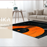 Ultra Soft Area Rug, Non Slip, Stain Resistant, Washable Area Rugs for Living Room, Bedroom, Eclectic Retro Music Motif(Orange)