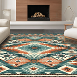 Ultra Soft Area Rug, Non Slip, Stain Resistant, Washable Area Rugs for Living Room, Bedroom, Geometric Teal and Red Fusion(Orange)
