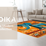 Ultra Soft Area Rug, Non Slip, Stain Resistant, Washable Area Rugs for Living Room, Bedroom, Artful Elephant Motif in Blue(Orange)