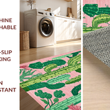 Ultra Soft Area Rug, Non Slip, Stain Resistant, Washable Area Rugs for Living Room, Bedroom, Whimsical Bright Green Leaf Style(Pink)