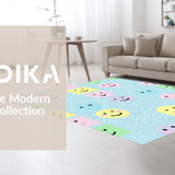 Ultra Soft Area Rug, Non Slip, Stain Resistant, Washable Area Rugs for Living Room, Bedroom, Soft Tone Happy Face Theme(Blue)