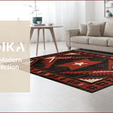 Ultra Soft Area Rug, Non Slip, Stain Resistant, Washable Area Rugs for Living Room, Bedroom, Primitive Dark Toned Geometric(Red)
