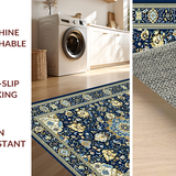 Ultra Soft Area Rug, Non Slip, Stain Resistant, Washable Area Rugs for Living Room, Bedroom, Classic Tiled Floral Presentation(Blue)