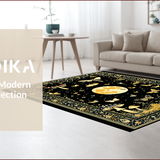 Ultra Soft Area Rug, Non Slip, Stain Resistant, Washable Area Rugs for Living Room, Bedroom, Mystical Black Gold Organic Motif(Black)