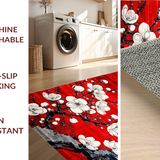 Ultra Soft Area Rug, Non Slip, Stain Resistant, Washable Area Rugs for Living Room, Bedroom, Charming Red and White Blossom Style(Red)