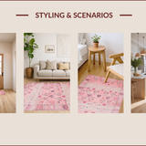 Ultra Soft Area Rug, Non Slip, Stain Resistant, Washable Area Rugs for Living Room, Bedroom, Charming Pastel Floral Aesthetic(Pink)
