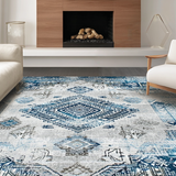 Ultra Soft Area Rug, Non Slip, Stain Resistant, Washable Area Rugs for Living Room, Bedroom, Artistic Vintage Floral Motif(Blue)