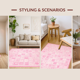 Ultra Soft Area Rug, Non Slip, Stain Resistant, Washable Area Rugs for Living Room, Bedroom, Charming Circular Educational Motif(Pink)