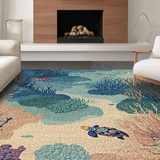 Ultra Soft Area Rug, Non Slip, Stain Resistant, Washable Area Rugs for Living Room, Bedroom, Marine Adventure Carpet With Graceful Turtles Amid Colorful Reef Design(Blue)