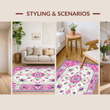 Ultra Soft Area Rug, Non Slip, Stain Resistant, Washable Area Rugs for Living Room, Bedroom, Feminine Elegant Blooming Vibes(White)
