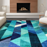 Ultra Soft Area Rug, Non Slip, Stain Resistant, Washable Area Rugs for Living Room, Bedroom, Modern Abstract Teal Rug: Geometric Ombre Carpet Design(Blue)