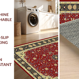 Ultra Soft Area Rug, Non Slip, Stain Resistant, Washable Area Rugs for Living Room, Bedroom, Vibrant Classic Ogee Arrangement(Red)