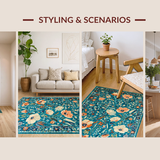 Ultra Soft Area Rug, Non Slip, Stain Resistant, Washable Area Rugs for Living Room, Bedroom, Bold Orange Floral Harmony(Blue)