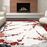 Ultra Soft Area Rug, Non Slip, Stain Resistant, Washable Area Rugs for Living Room, Bedroom, Traditional Japanese Blossom Theme(Red)