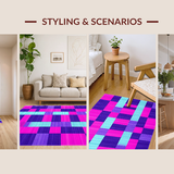 Ultra Soft Area Rug, Non Slip, Stain Resistant, Washable Area Rugs for Living Room, Bedroom, Retro Vibrant Checkerboard Style(Purple)
