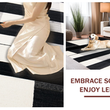Ultra Soft Area Rug, Non Slip, Stain Resistant, Washable Area Rugs for Living Room, Bedroom, Elegant Striped Rug With Symmetrical Black And White Banding Pattern(Black)