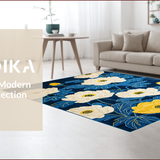 Ultra Soft Area Rug, Non Slip, Stain Resistant, Washable Area Rugs for Living Room, Bedroom, Chrysanthemum Floral Modern Aesthetic(Blue)