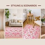 Ultra Soft Area Rug, Non Slip, Stain Resistant, Washable Area Rugs for Living Room, Bedroom, Bright Garden Floral Aesthetic(Pink)