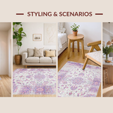 Ultra Soft Area Rug, Non Slip, Stain Resistant, Washable Area Rugs for Living Room, Bedroom, Delicate Ogee Pattern in Lavender(White)
