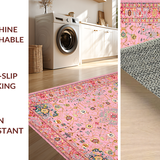Ultra Soft Area Rug, Non Slip, Stain Resistant, Washable Area Rugs for Living Room, Bedroom, Vibrant Pastel Ogee Patterned Delight(Pink)