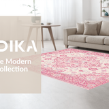 Ultra Soft Area Rug, Non Slip, Stain Resistant, Washable Area Rugs for Living Room, Bedroom, Luxurious Paisley Velvet Motif(Pink)