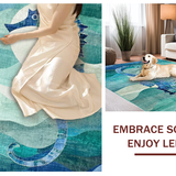 Ultra Soft Area Rug, Non Slip, Stain Resistant, Washable Area Rugs for Living Room, Bedroom, Seahorse Motif Rug with Oceanic Teal and Blue Hues and Contemporary Wave Design(Blue)