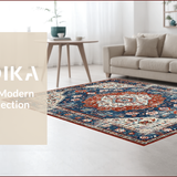 Ultra Soft Area Rug, Non Slip, Stain Resistant, Washable Area Rugs for Living Room, Bedroom, Rustic Vintage Floral Aesthetic(Blue)