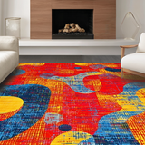 Ultra Soft Area Rug, Non Slip, Stain Resistant, Washable Area Rugs for Living Room, Bedroom, Chic Round Geometric Fusion(Red)